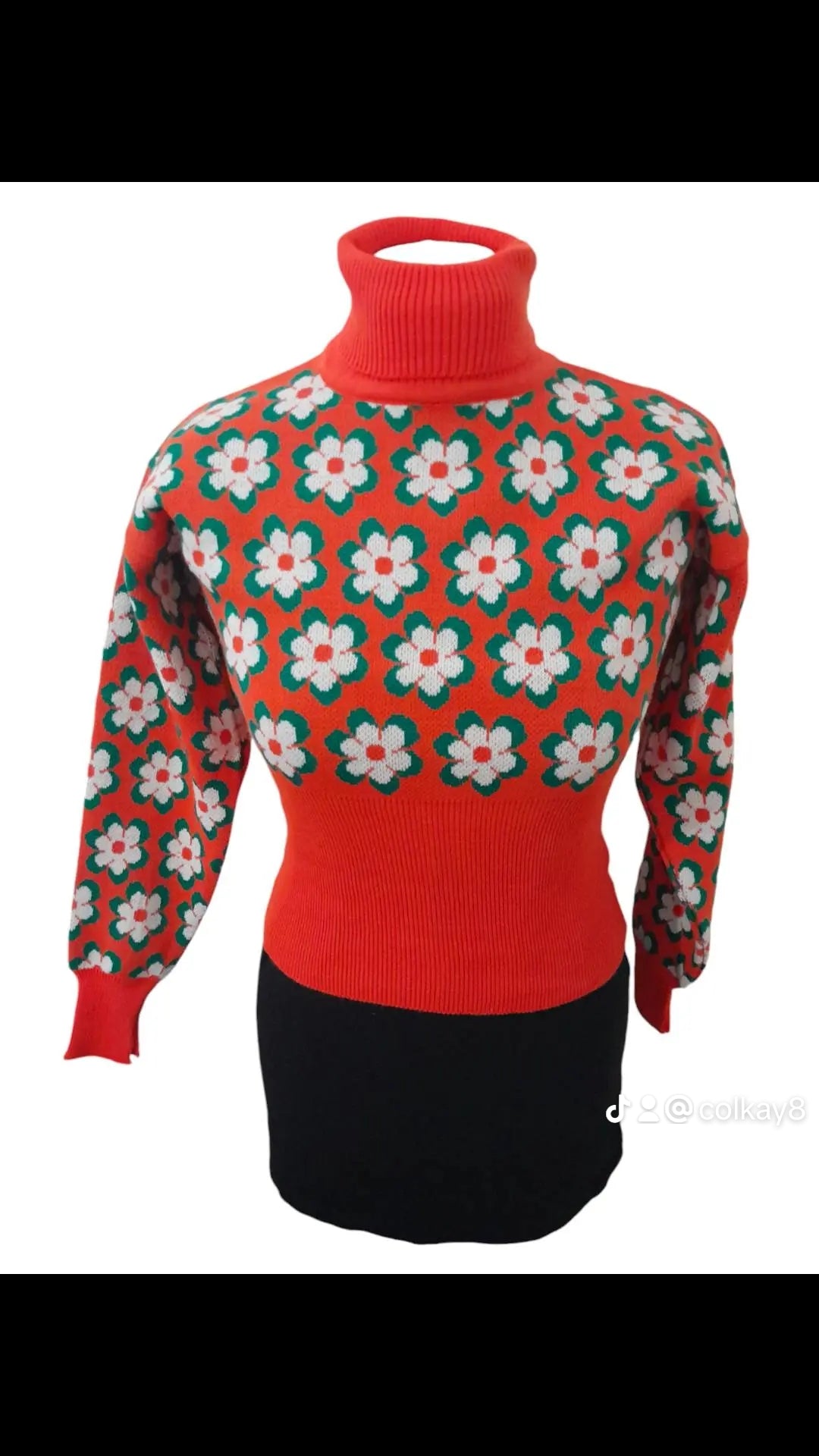 Turtleneck Pullover Crop Top Floral